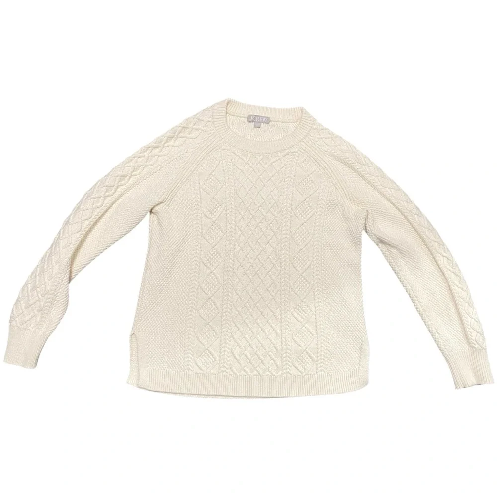 J. Crew 100% Cotton Cream Fisherman Crewneck‎ Sweater Size S